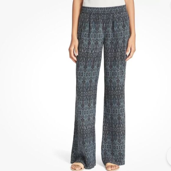 Joie Pallazo Silk Mid Rise Wide Leg Blue And Black Print Pants Size Small - Picture 2 of 11